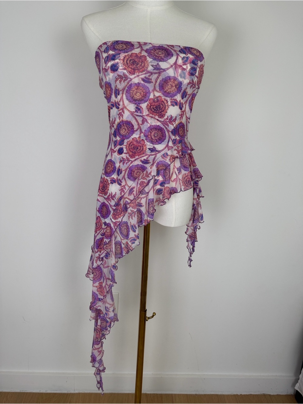 Free People Taylor Floral Mesh Asymmetrical Tube Top S - Picture 4 of 7